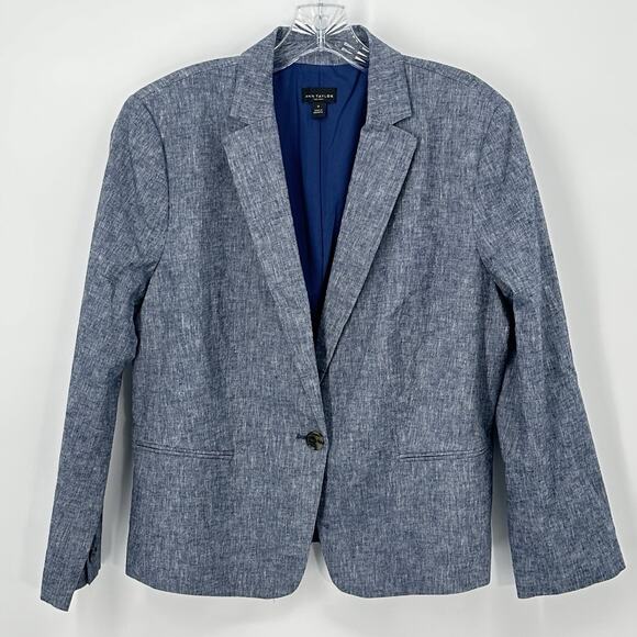 Ann Taylor Factory Womens Blazer 14 Blue Linen Blend One Button Jacket - Picture 2 of 15